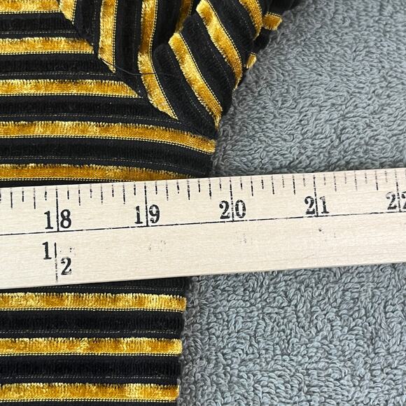 Kim Rogers Shirt Medium Black Yellow Stripe Velvet Crew Neck Long Sleeve Y2K - Picture 8 of 8